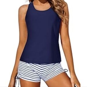 Blue + White Striped Swim set